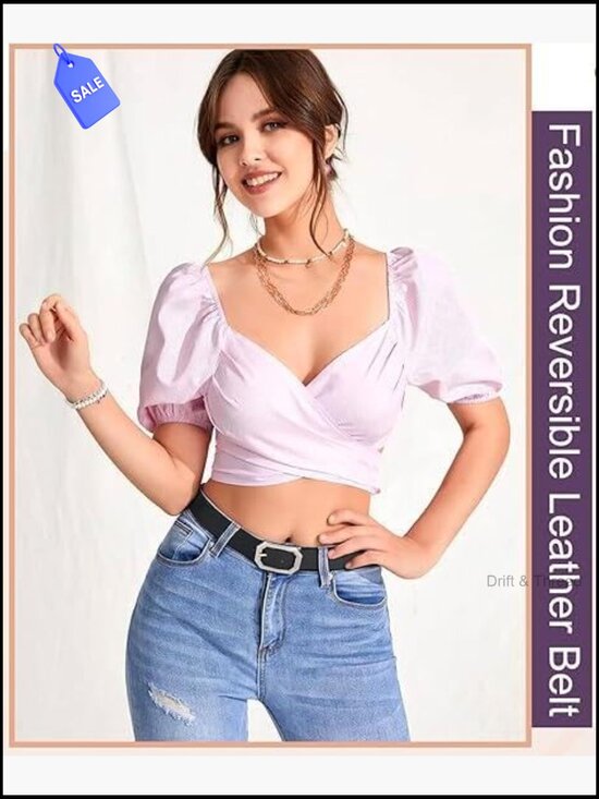 Reversible Leather Belt with Vintage Buckle for Jeans Pants Dresses main image 7